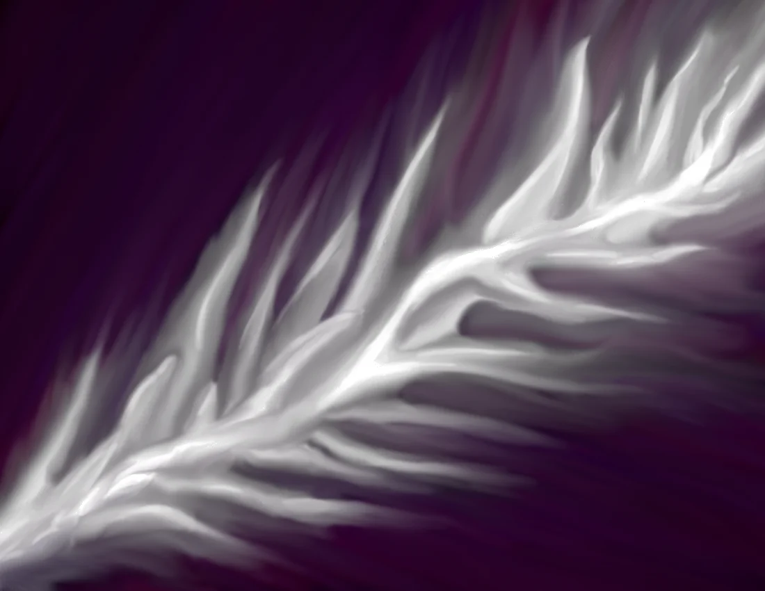 Abstract. White lightning looking like small branches from a main branch on purple background.