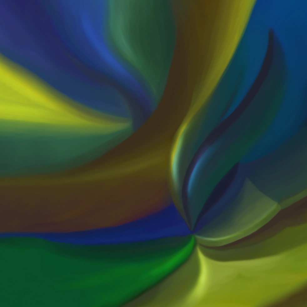 Abstract. Swirled shapes, intertwining with each other, in various colors of blue, green, red and yellow.